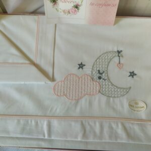 SABANA VERANO MINICUNA PERSONALIZADA BLANCA Y ROSA