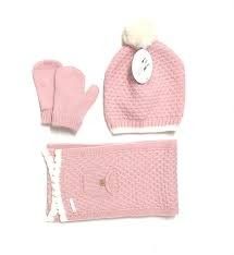 CONJUNTO MANOPLAS,BUFANDA Y GORRO ROSA MAQUILLAJE