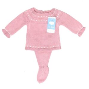 CONJUNTO BEBE 2 PIEZAS MANGA LARGA HILO COLOR FRESA