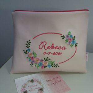 NECESER PERSONALIZADO POLIPIEL ROSA MOLDURA FLORAL