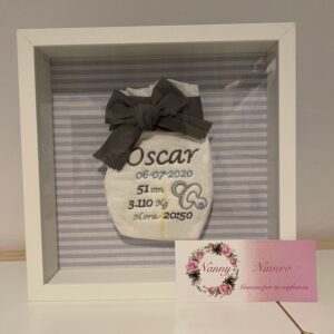 CUADRO PAÑAL BORDADO PERSONALIZADO NACIMIENTO AZUL Y GRIS RAYAS