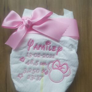 PAÑAL BORDADO PERSONALIZADO NACIMIENTO ROSA MINIE