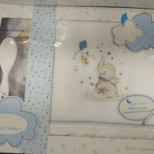 Juego de cuna CORALINA elefante blanco /azul mas peine y cepillo