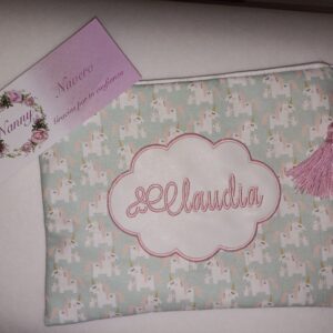 NECESER PERSONALIZADO TELA Y POLIPIEL UNICORNIOS