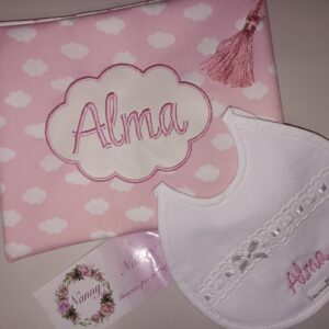 NECESER PERSONALIZADO TELA Y POLIPIEL NUBES ROSAS