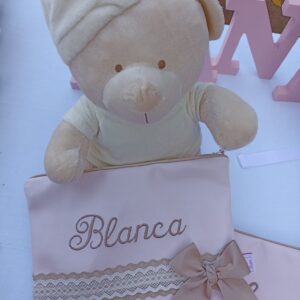 NECESER PERSONALIZADO POLIPIEL ROSA ENCAJE CAMEL