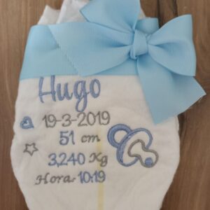 PAÑAL BORDADO PERSONALIZADO NACIMIENTO CELESTE