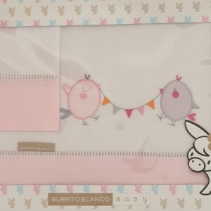 Sabanas mini cunas rosas con dos pajaritos