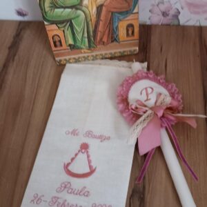 Pañuelo bautismo y VELA modelo VIRGEN DEL ROCIO ROSA NUDE