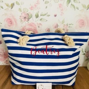 BOLSO PLAYA RAYAS AZUL AZAFATA Y BLANCO