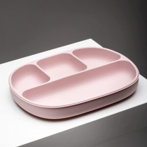 PLATO DE SILICONA CON TAPA COLOR ROSA