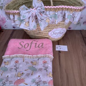 CAPAZO Y TOALLA PERSONALIZADO ROSA BAILARINAS